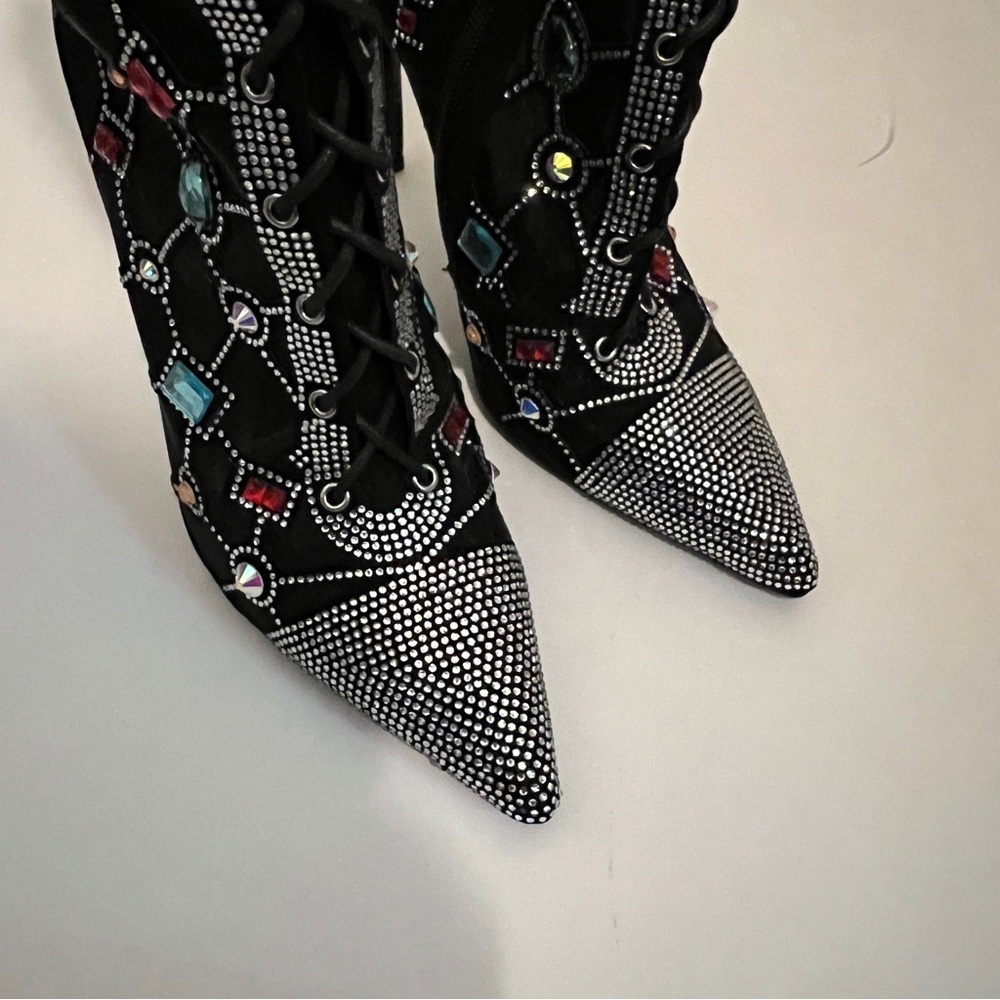 Brand New Azalea Wang GEM Black Mesh Jewel Bootie Heels, 10 - Picture 5 of 8